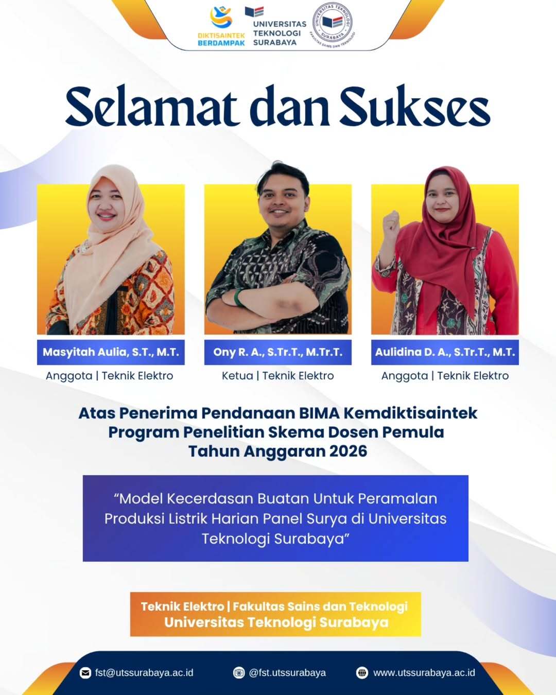 Dosen Teknik Elektro FST UTS Raih Pendanaan BIMA Kemdiktisaintek Tahun Anggaran 2026