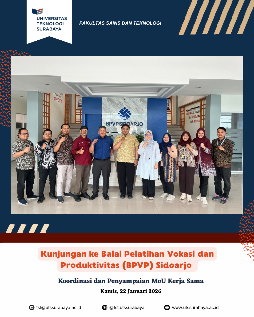 Sinergi Vokasi: FST UTS Lakukan Kunjungan Koordinasi dan Penyampaian MoU ke BPVP Sidoarjo