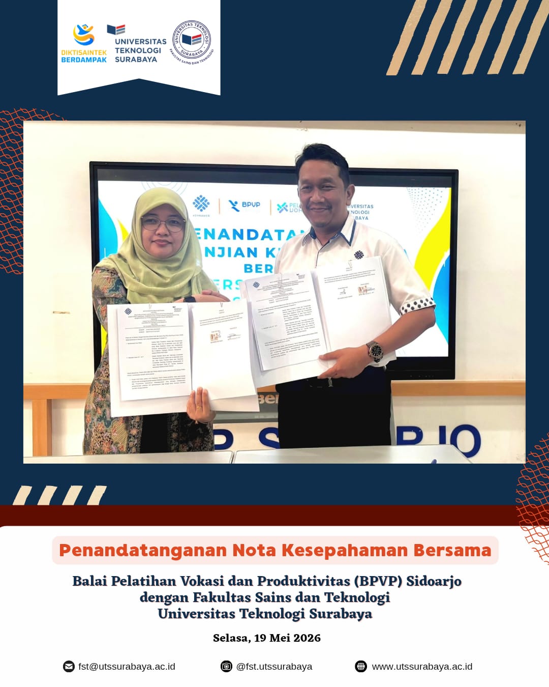FST Universitas Teknologi Surabaya Hadiri Acara Penguatan Kolaborasi Kemitraan dan Resmi Jalin Kerja Sama dengan BPVP Sidoarjo
